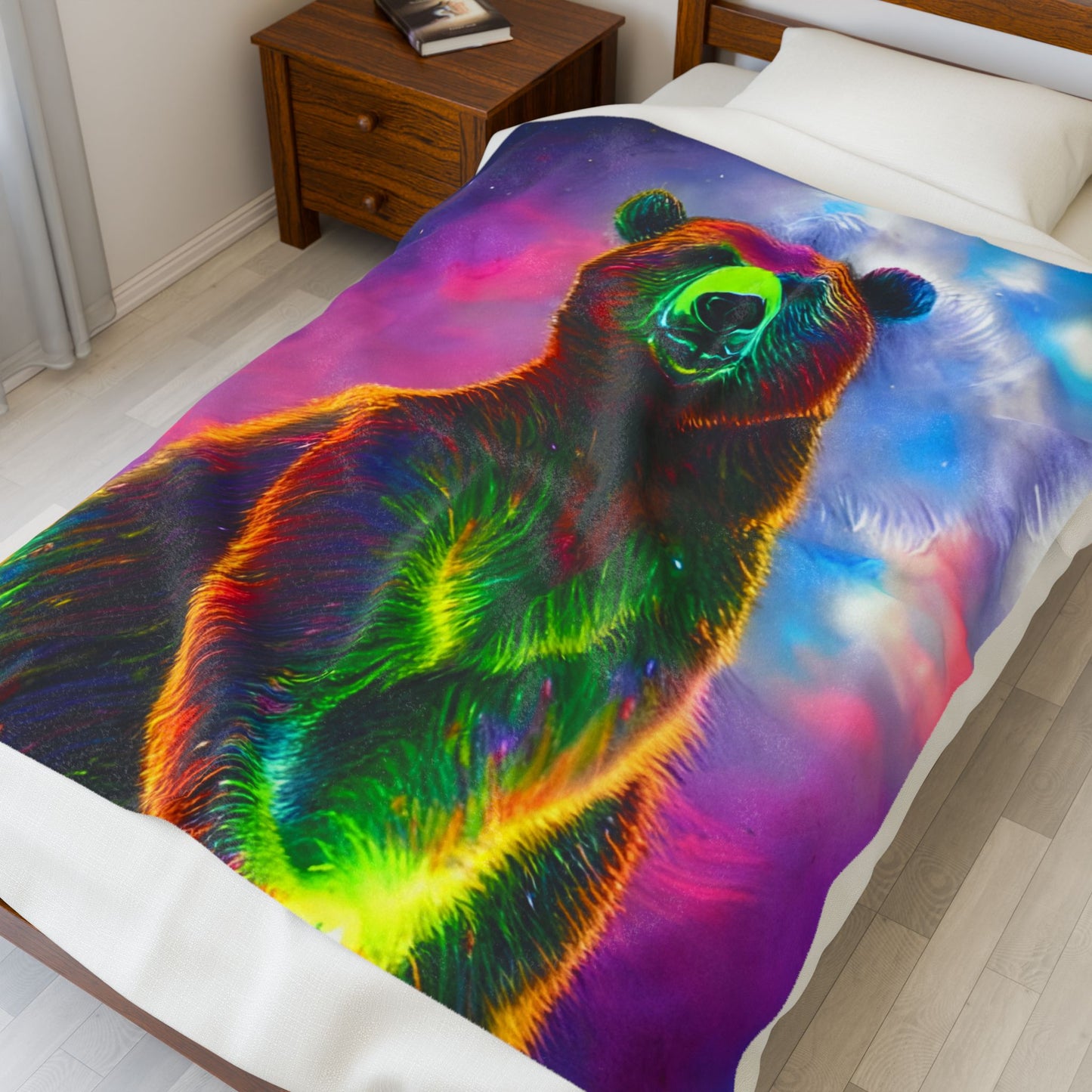 Cosmic Vibing Bear Velveteen Plush Blanket