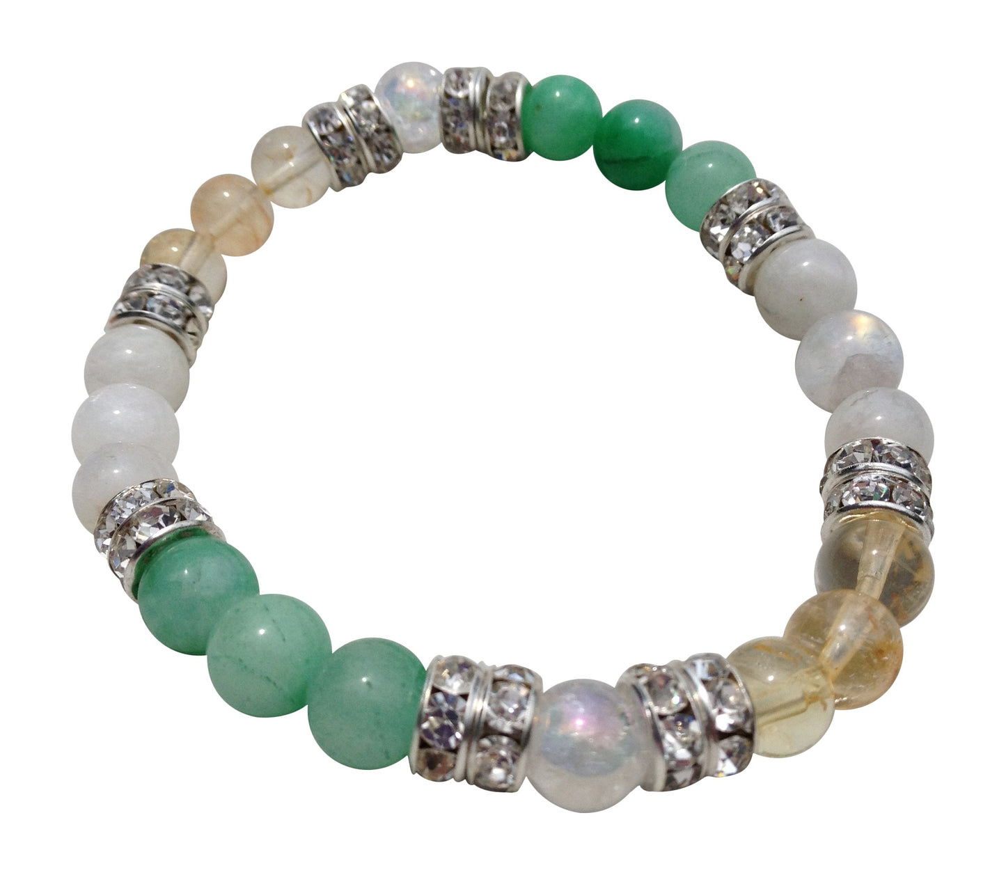 Lucky Duck: Natural Jade, Citrine, Moonstone, & Crystal Quartz Gemstone Energy Beaded Stretch Bracelet-ThePottersStones