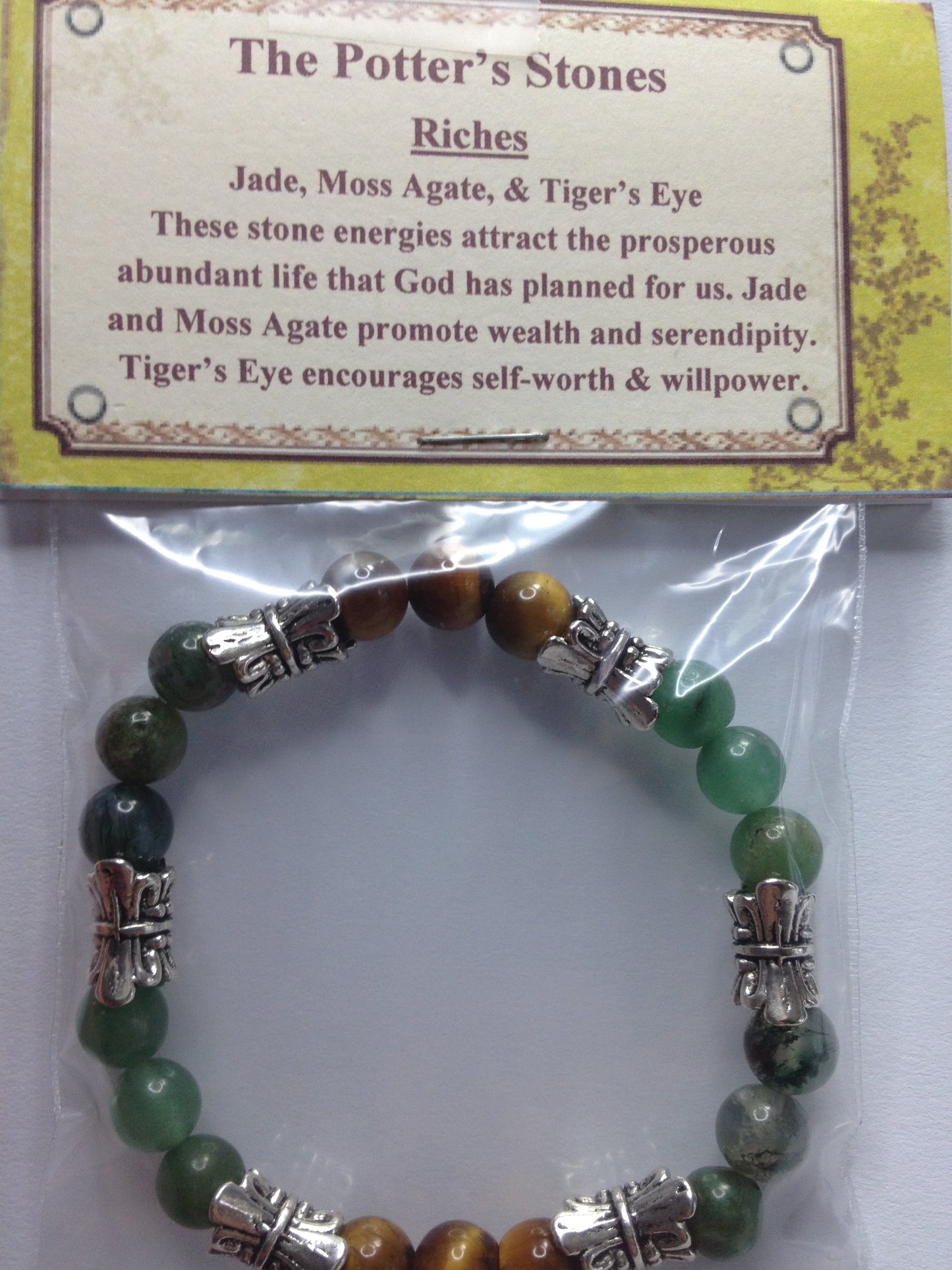 Riches: Natural Jade, Moss Agate, Tiger's Eye & Crystal Quartz Gemstone Beaded Energy Stretch Bracelet-ThePottersStones