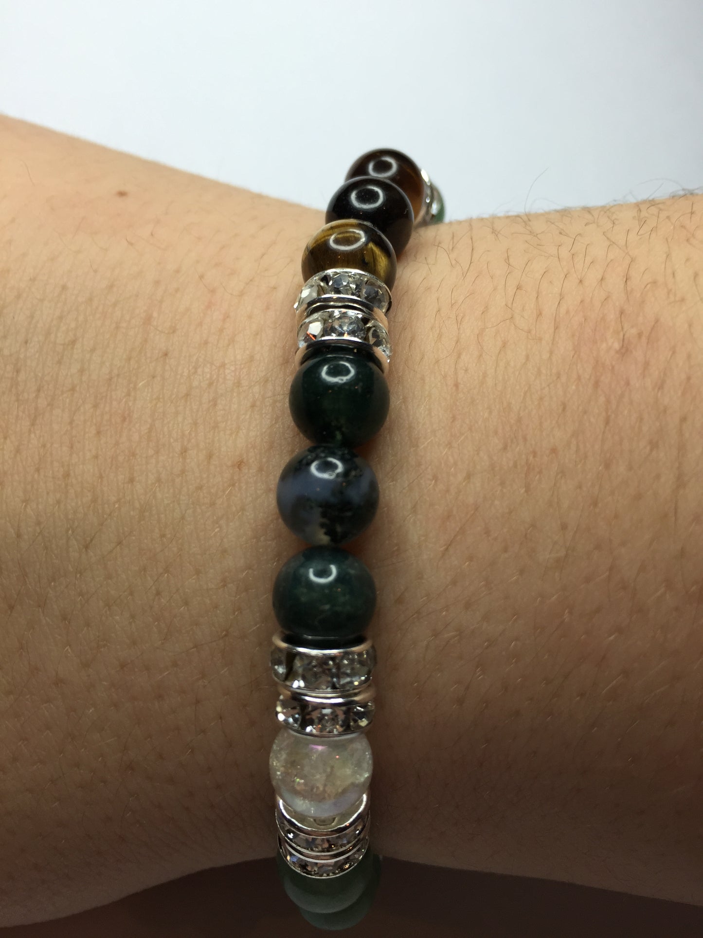 Riches: Natural Jade, Moss Agate, Tiger's Eye & Crystal Quartz Gemstone Beaded Energy Stretch Bracelet-ThePottersStones