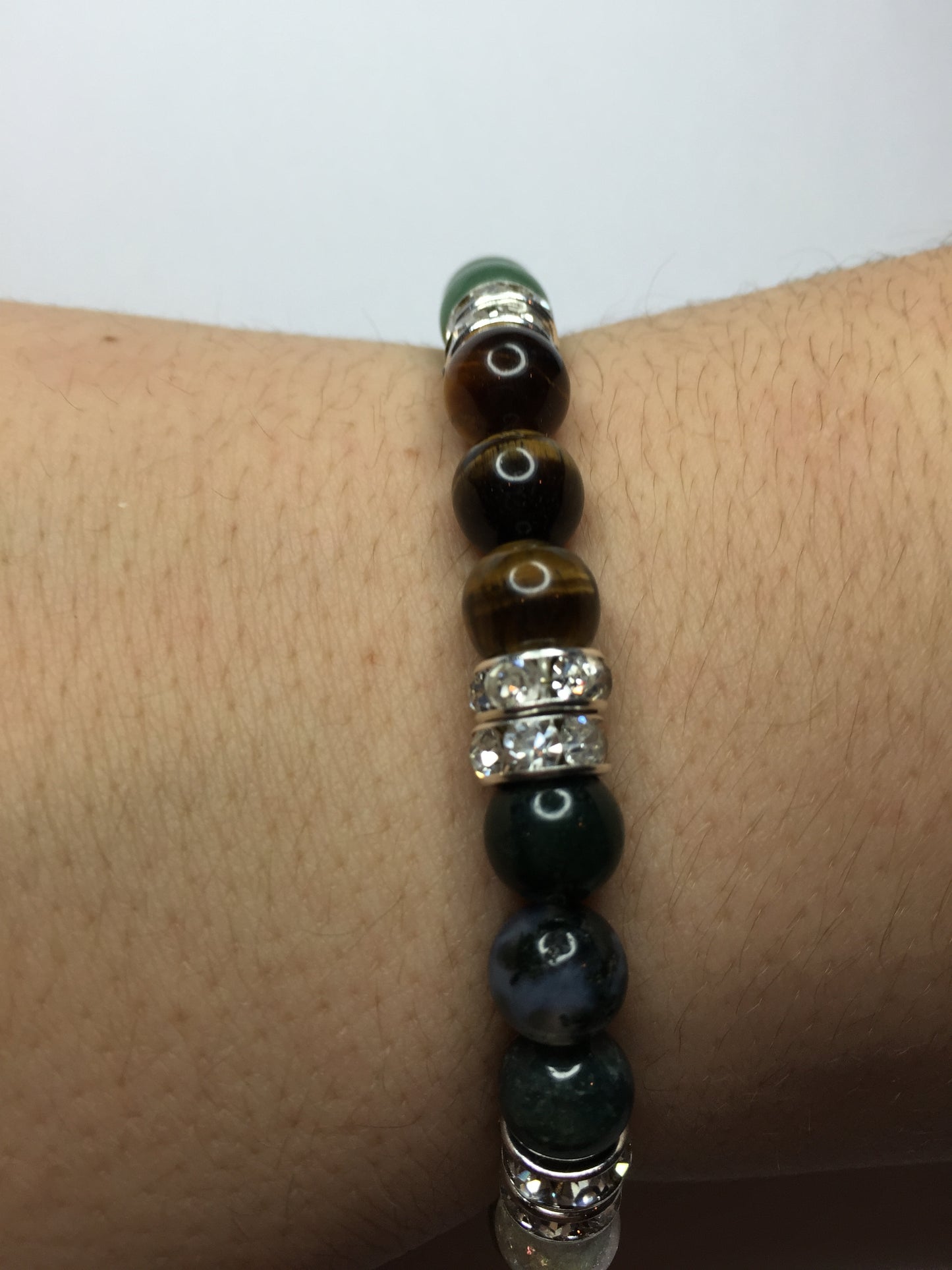 Riches: Natural Jade, Moss Agate, Tiger's Eye & Crystal Quartz Gemstone Beaded Energy Stretch Bracelet-ThePottersStones