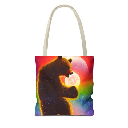 Dancing Psychedelic Rainbow Moon Bear Tote Bag (AOP)