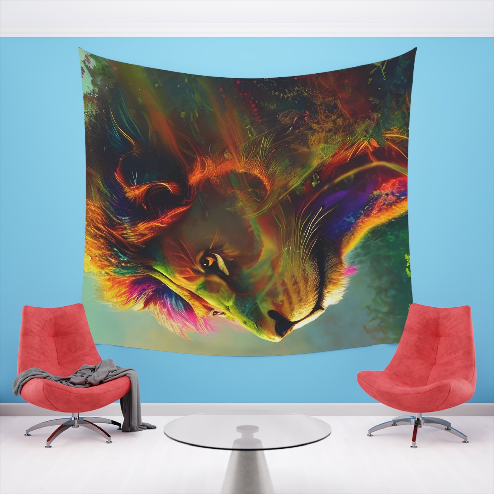 Psychedelic Lion Printed Wall Tapestry-ThePottersStones