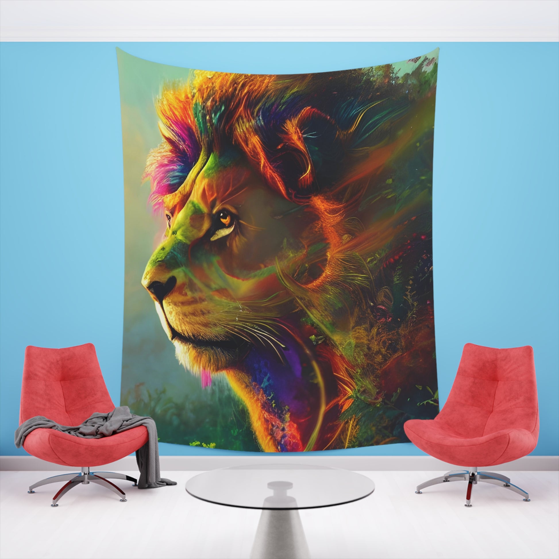 Psychedelic Lion Printed Wall Tapestry-ThePottersStones