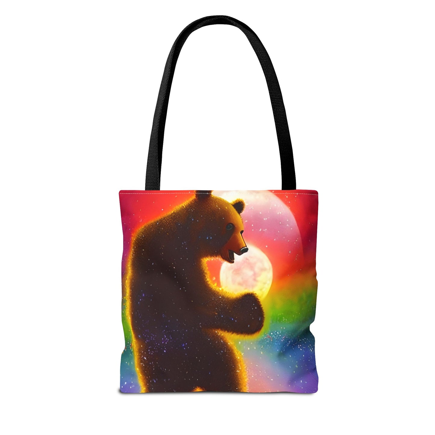 Dancing Psychedelic Rainbow Moon Bear Tote Bag (AOP)