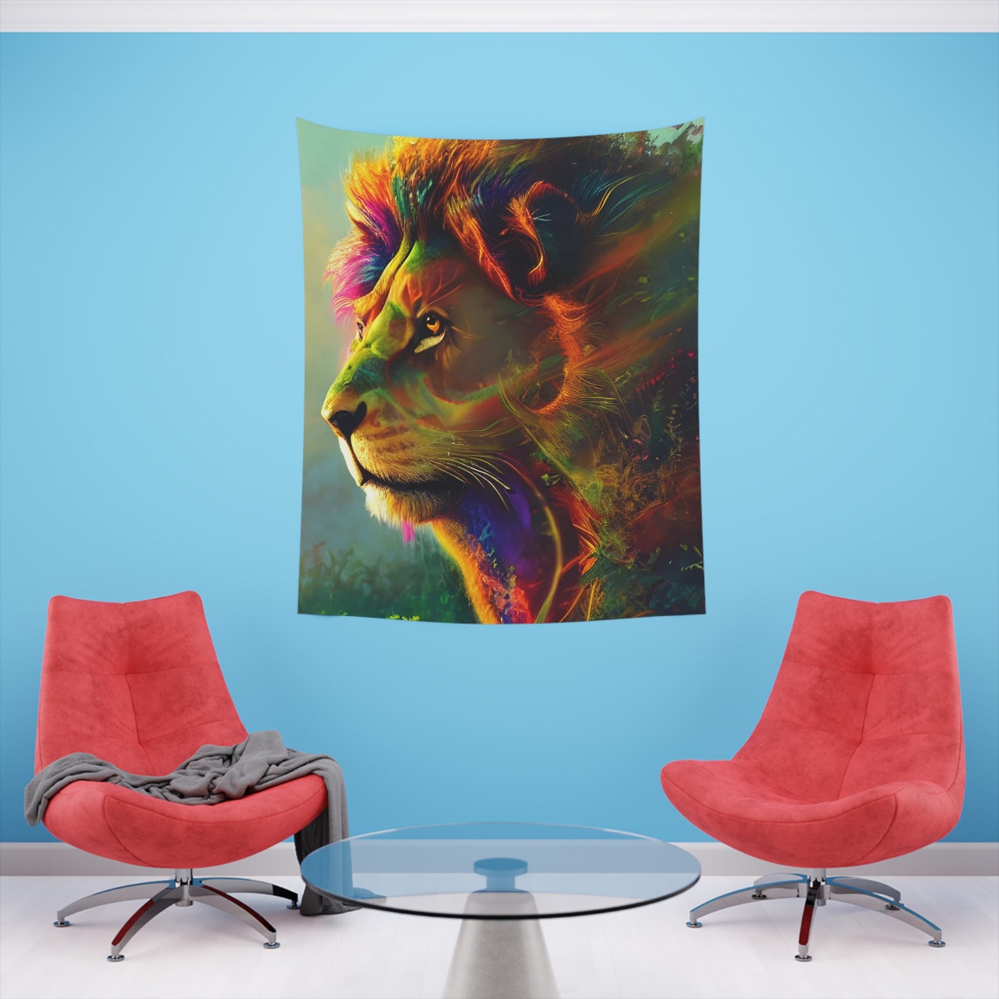 Psychedelic Lion Printed Wall Tapestry-ThePottersStones