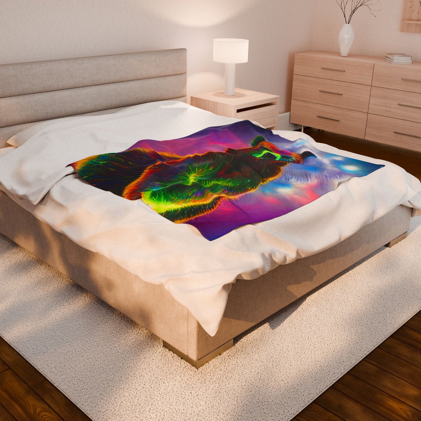 Cosmic Vibing Bear Velveteen Plush Blanket