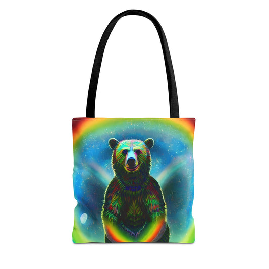 Psychedelic Rainbow Moon Bear Tote Bag (AOP)