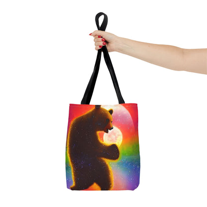 Dancing Psychedelic Rainbow Moon Bear Tote Bag (AOP)