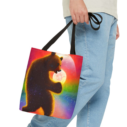 Dancing Psychedelic Rainbow Moon Bear Tote Bag (AOP)