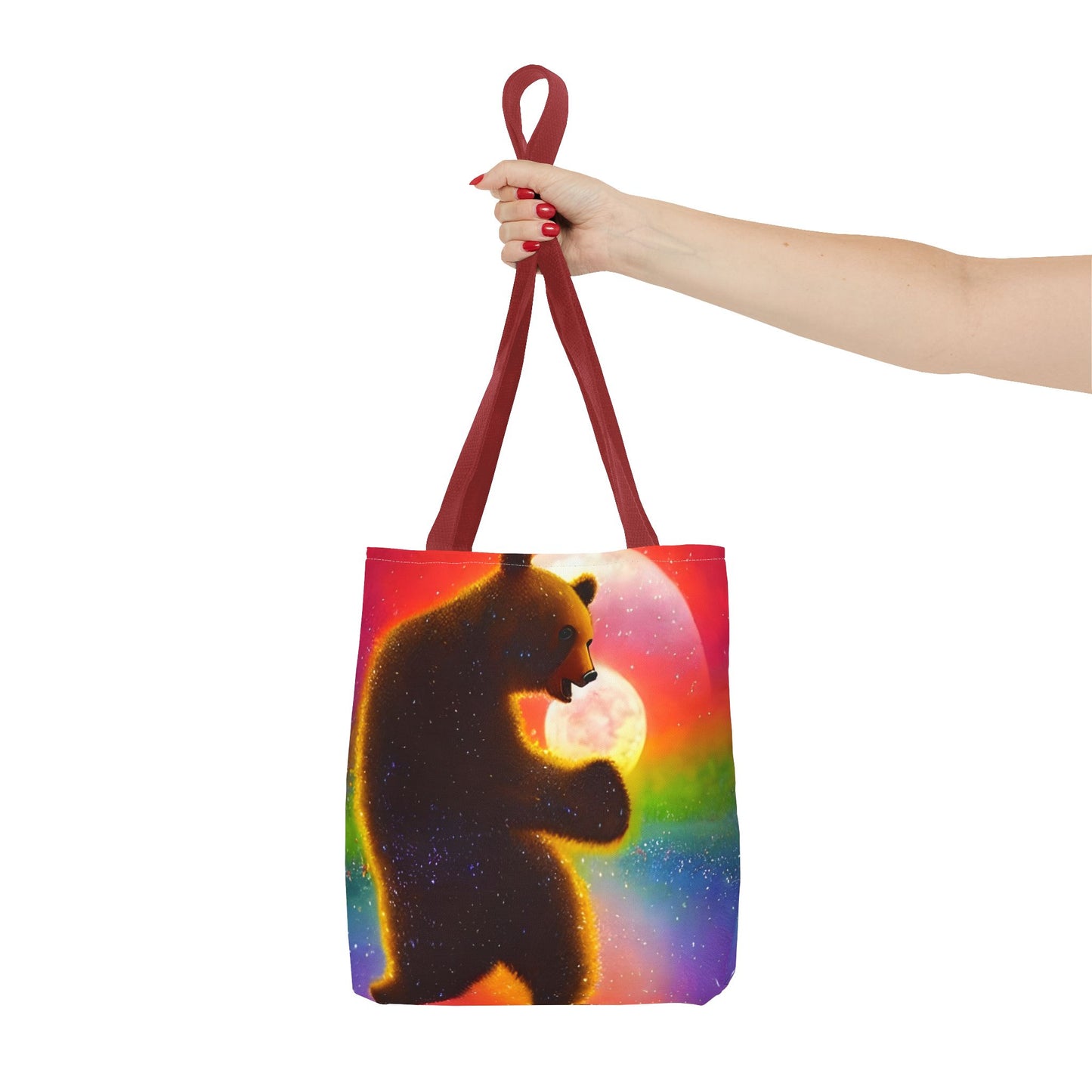 Dancing Psychedelic Rainbow Moon Bear Tote Bag (AOP)