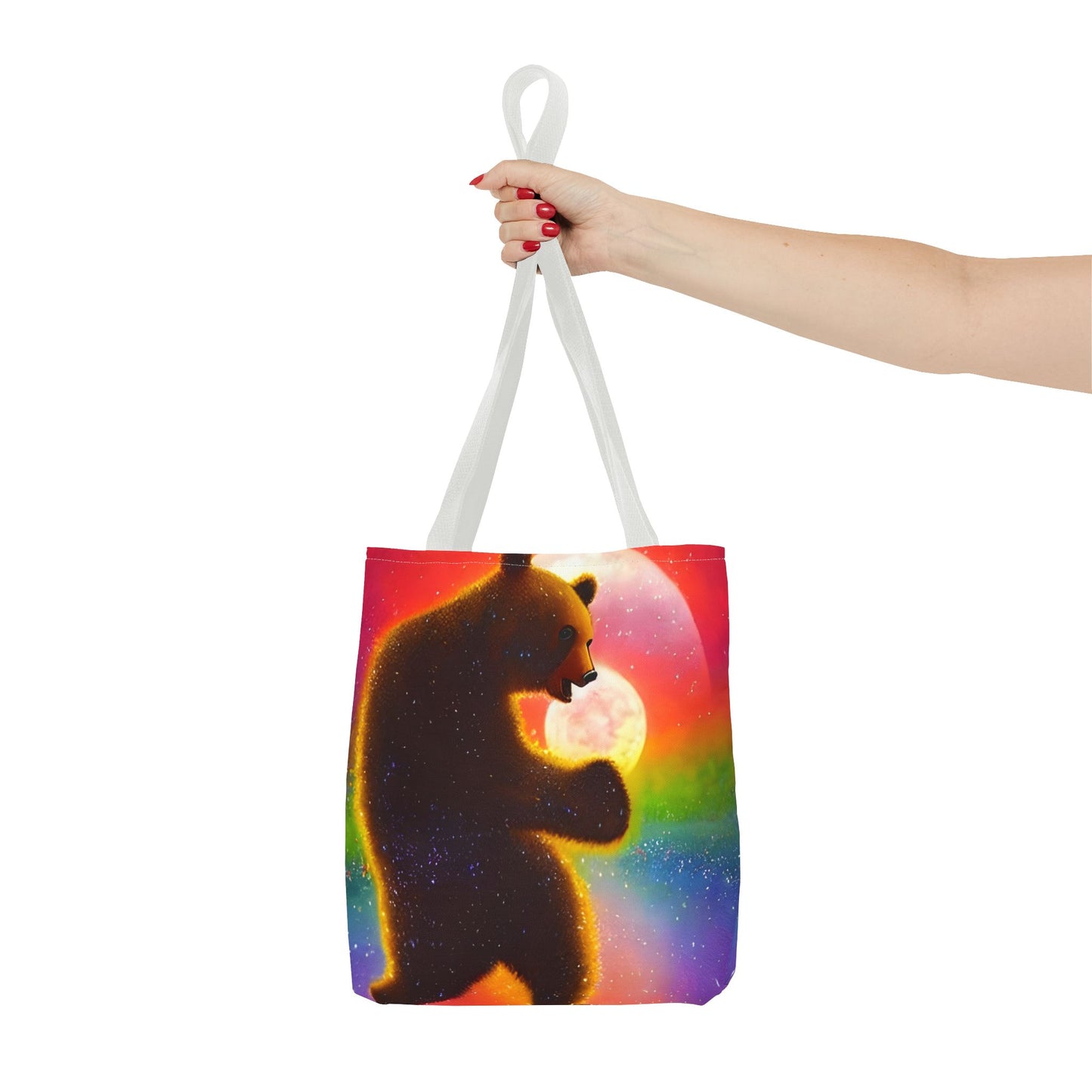 Dancing Psychedelic Rainbow Moon Bear Tote Bag (AOP)