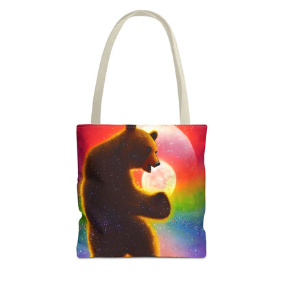 Dancing Psychedelic Rainbow Moon Bear Tote Bag (AOP)