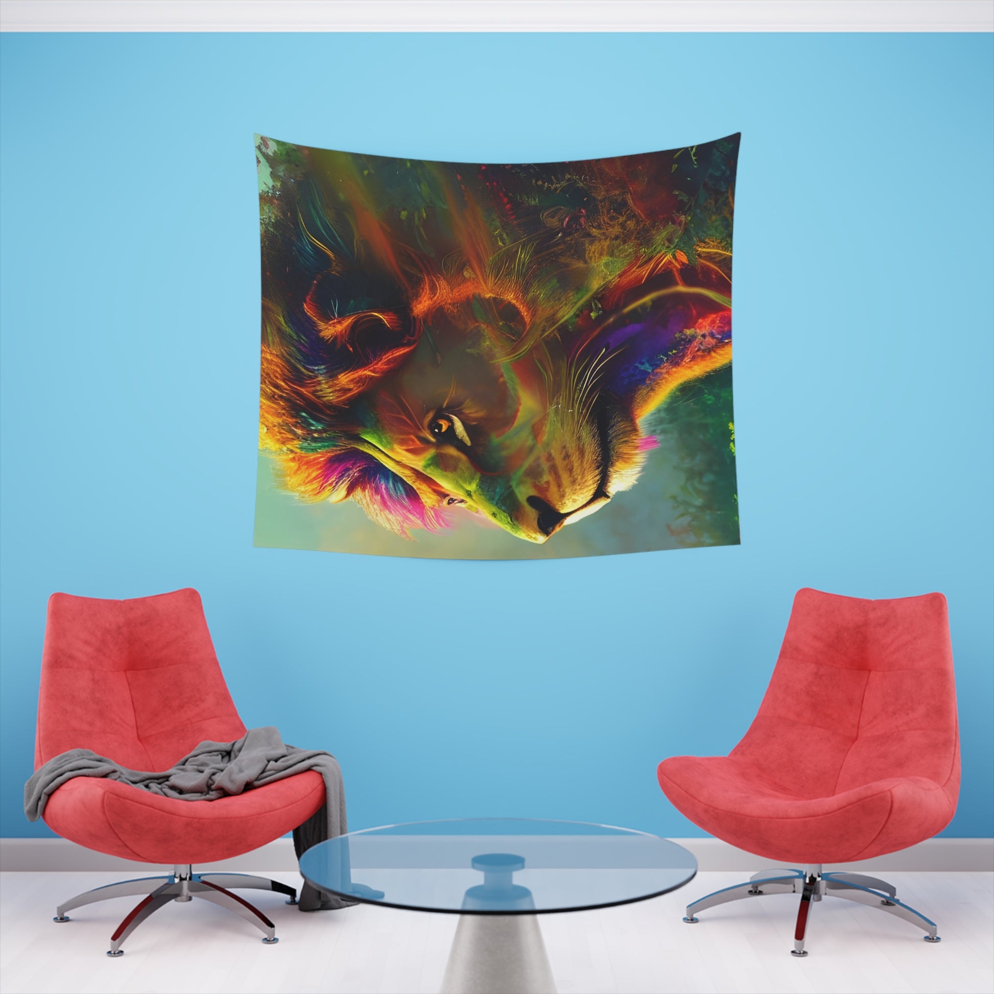 Psychedelic Lion Printed Wall Tapestry-ThePottersStones