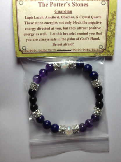 Guardian: Lapis Lazuli, Amethyst, & Obsidian Beaded Energy Stretch Bracelet-ThePottersStones