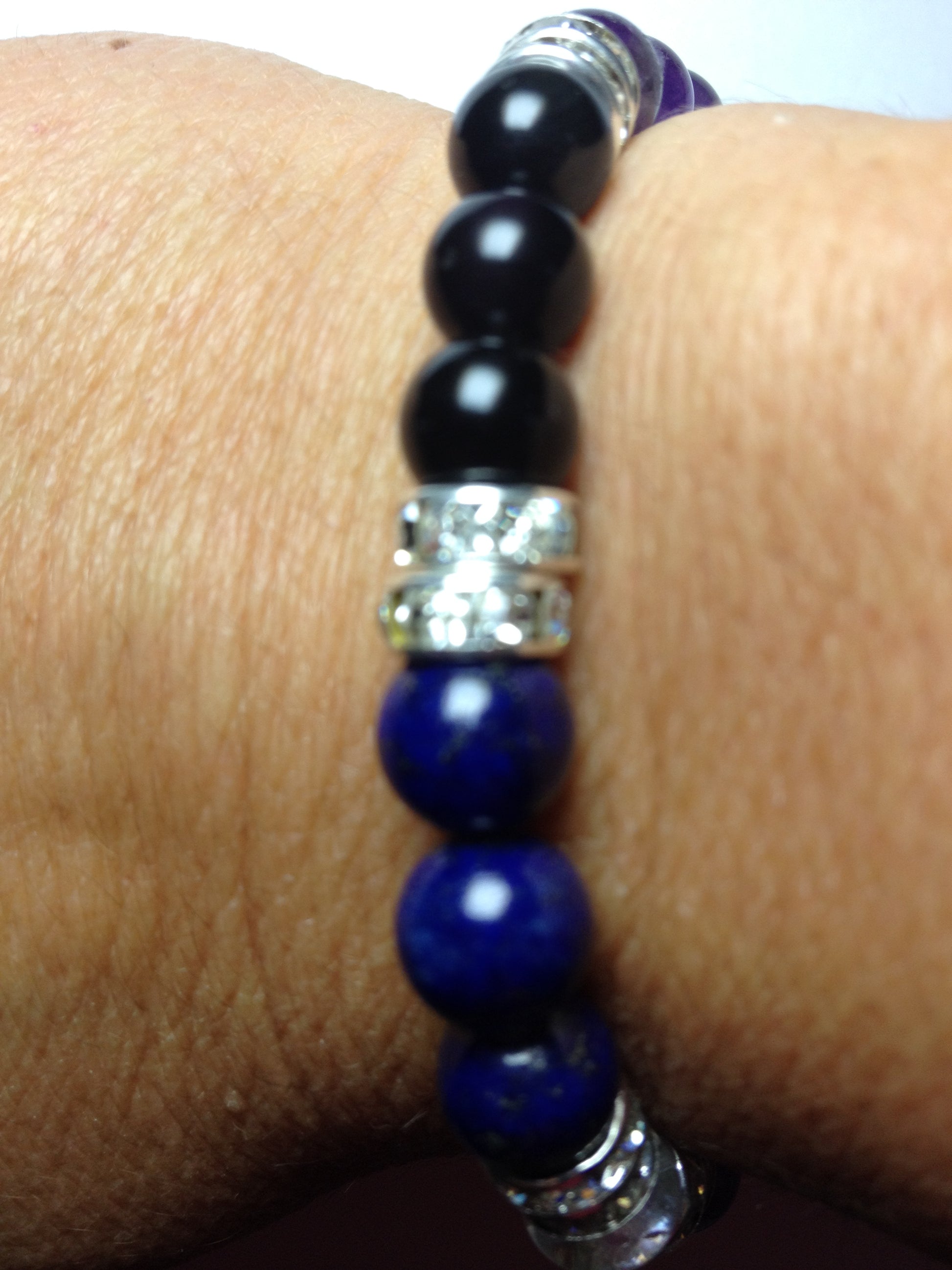 Guardian: Lapis Lazuli, Amethyst, & Obsidian Beaded Energy Stretch Bracelet-ThePottersStones