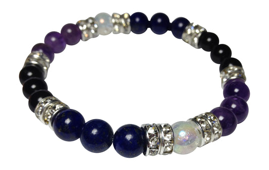 Guardian: Lapis Lazuli, Amethyst, & Obsidian Beaded Energy Stretch Bracelet-ThePottersStones