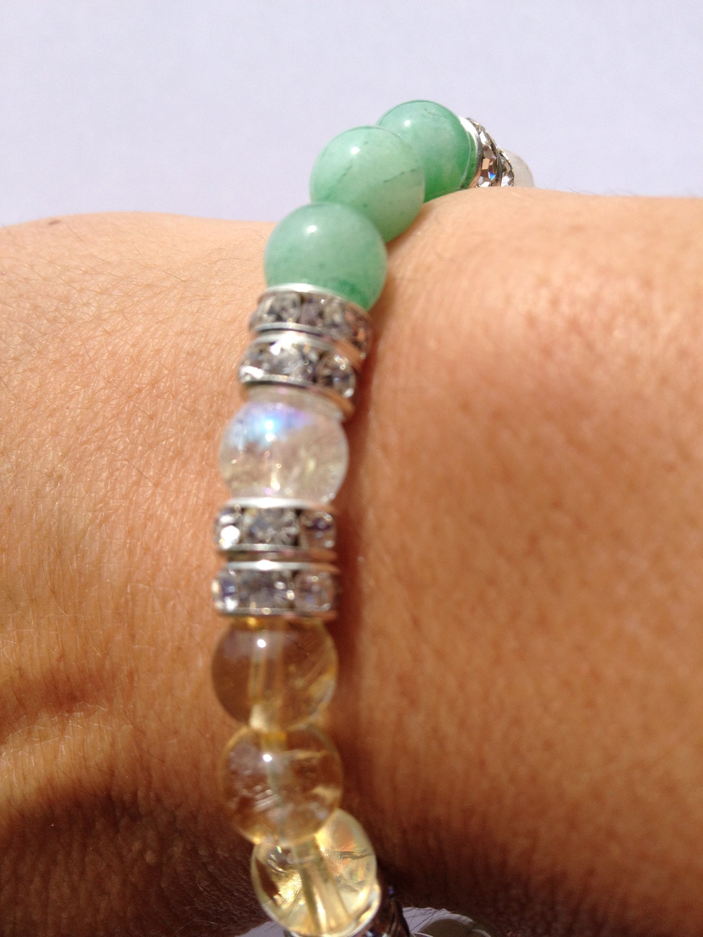 Lucky Duck: Natural Jade, Citrine, Moonstone, & Crystal Quartz Gemstone Energy Beaded Stretch Bracelet-ThePottersStones