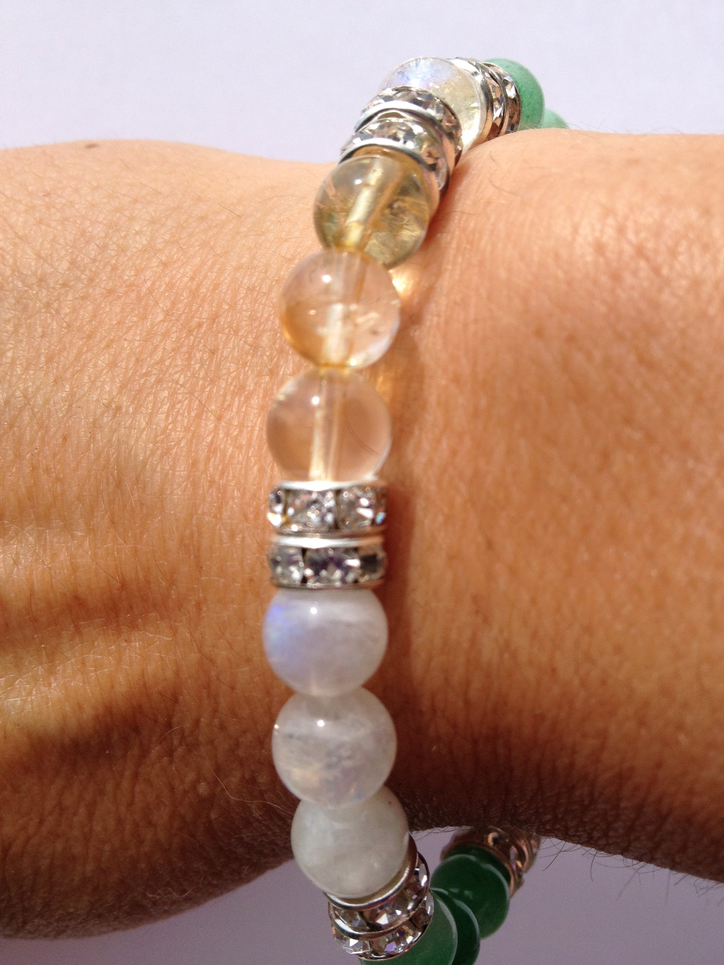 Lucky Duck: Natural Jade, Citrine, Moonstone, & Crystal Quartz Gemstone Energy Beaded Stretch Bracelet-ThePottersStones