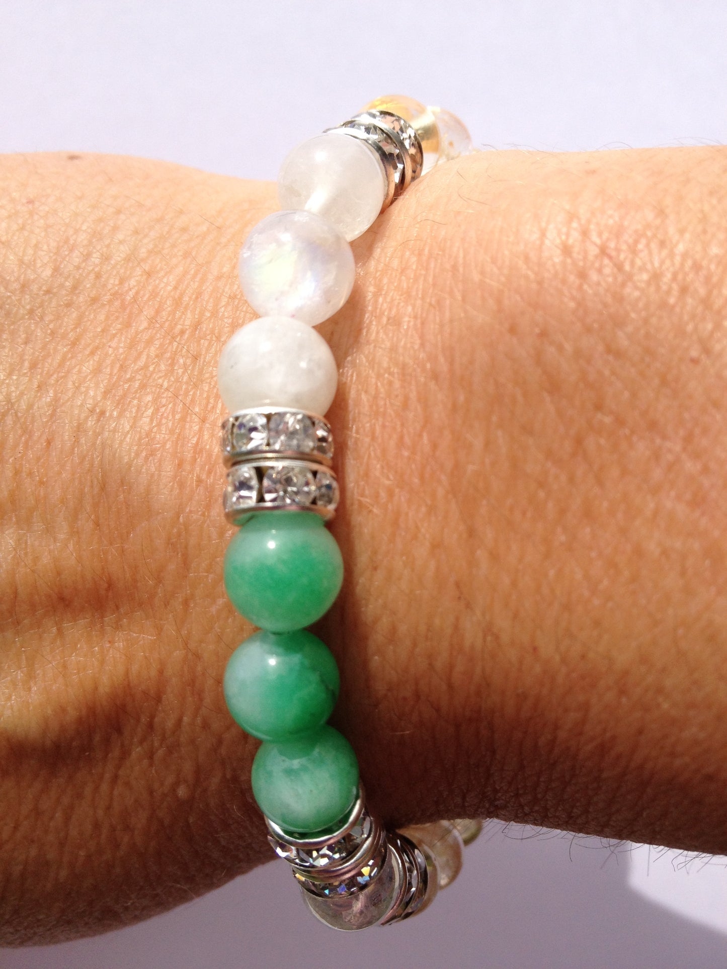 Lucky Duck: Natural Jade, Citrine, Moonstone, & Crystal Quartz Gemstone Energy Beaded Stretch Bracelet-ThePottersStones