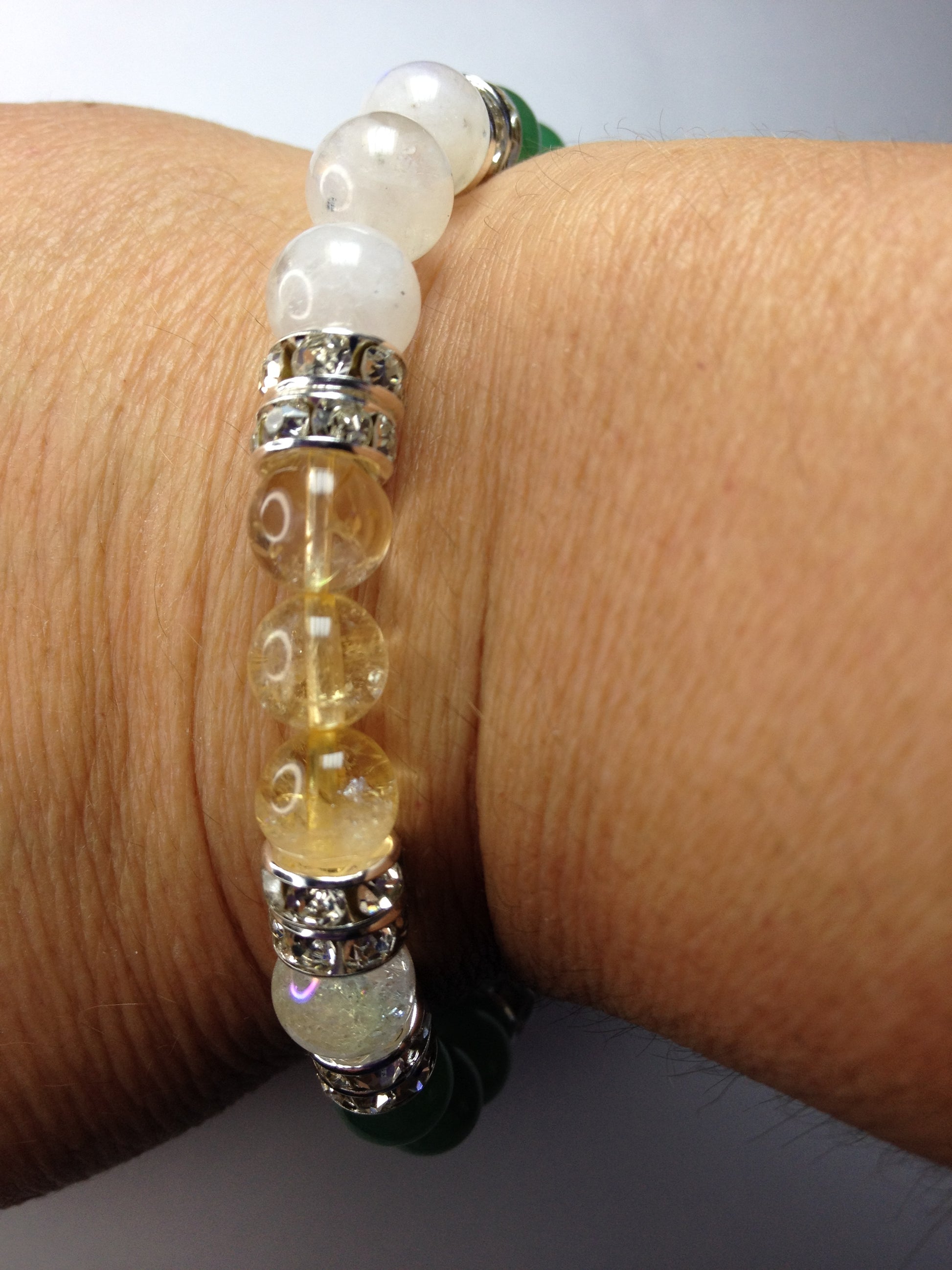 Lucky Duck: Natural Jade, Citrine, Moonstone, & Crystal Quartz Gemstone Energy Beaded Stretch Bracelet-ThePottersStones