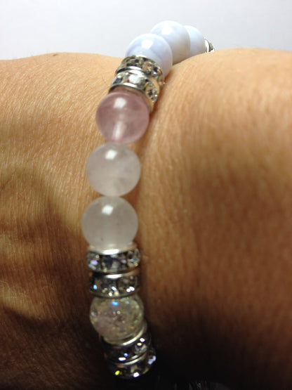 Peaceful Soul: Rose Quartz, Amethyst, Blue Lace Agate & Crystal Quartz Beaded Stretch Energy Bracelet-ThePottersStones