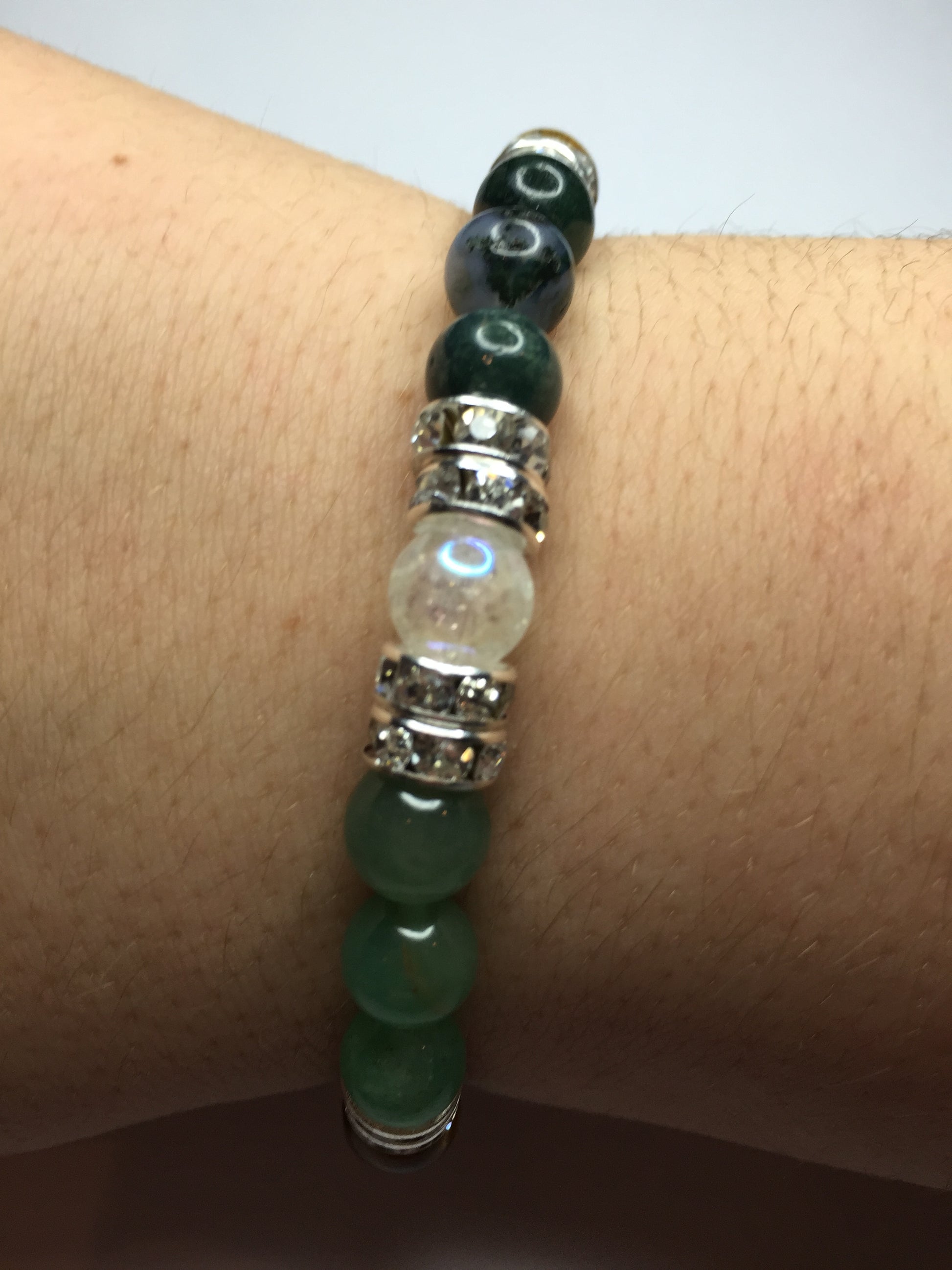 Riches: Natural Jade, Moss Agate, Tiger's Eye & Crystal Quartz Gemstone Beaded Energy Stretch Bracelet-ThePottersStones