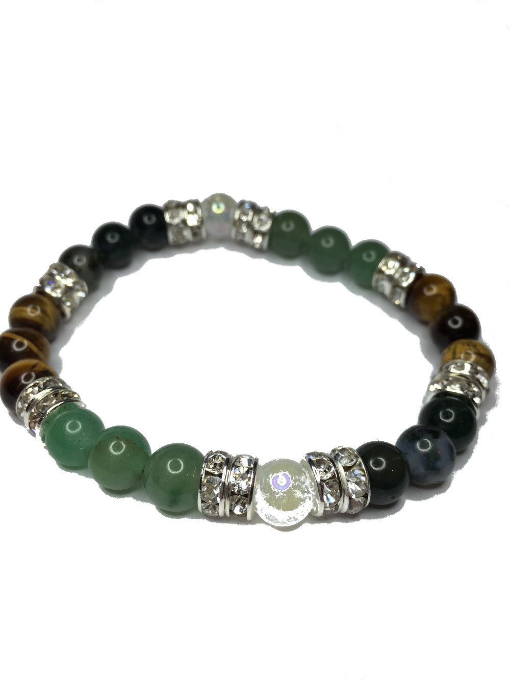 Riches: Natural Jade, Moss Agate, Tiger's Eye & Crystal Quartz Gemstone Beaded Energy Stretch Bracelet-ThePottersStones