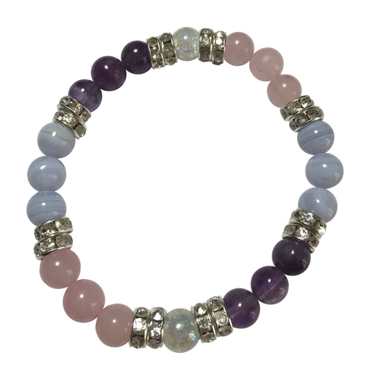 Peaceful Soul: Rose Quartz, Amethyst, Blue Lace Agate & Crystal Quartz Beaded Stretch Energy Bracelet-ThePottersStones