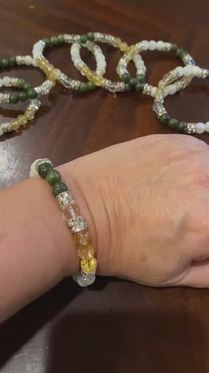 Lucky Duck: Natural Jade, Citrine, Moonstone, & Crystal Quartz Gemstone Energy Beaded Stretch Bracelet